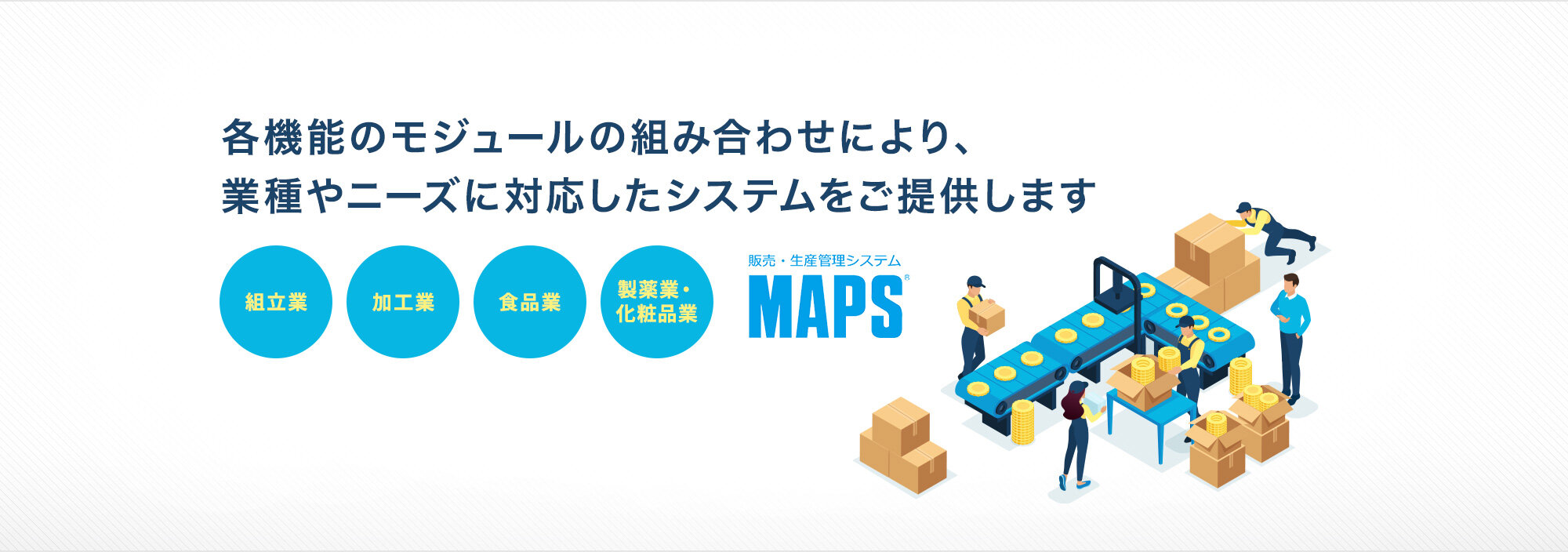 各機能のモジュールの組み合わせにより、業種やニーズに対応したシステムをご提供します